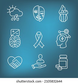 BPD - Borderline Personality Disorder icon set with brain mask and more