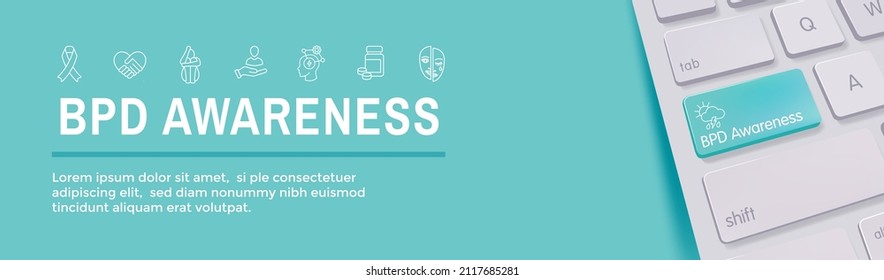 BPD - Juego de iconos y banner de cabecera web de la línea de borde del Trastorno de personalidad