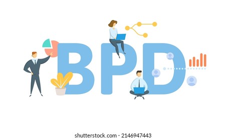BPD, Bureau of the Public Debt. Concept with keyword, people and icons. Flat vector illustration. Isolated on white.