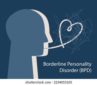 BPD concept. Simple icon of the head of a person with borderline personality disorder. Emotional swing, split personality, bipolar disorder.Vector illustration about mental illness