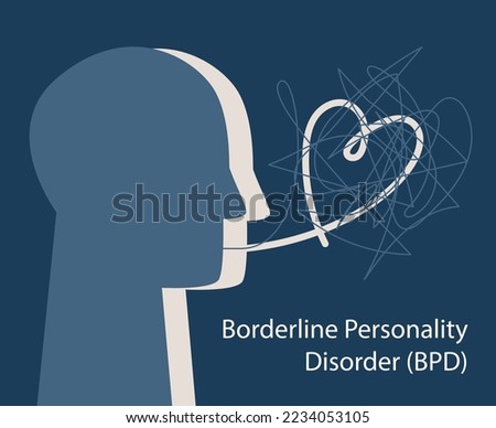 BPD concept. Simple icon of the head of a person with borderline personality disorder. Emotional swing, split personality, bipolar disorder.Vector illustration about mental illness