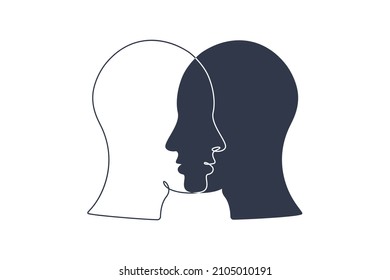 BPD Simple concept. Minimalistic Icon of human head with bipolar disorder or borderline personality disorder. Emotional dualism and Split Personality Disorder. Mental illness. Vector illustration