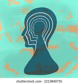 BPD Simple concept. Minimalistic Icon of human head with bipolar disorder or borderline personality disorder. Emotional dualism and Split Personality Disorder. Mental illness. Vector illustration.