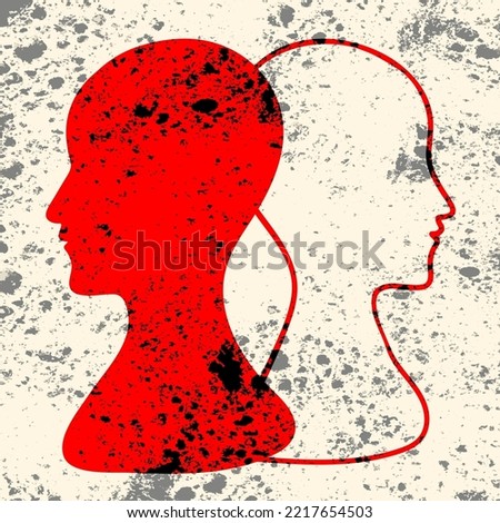 BPD Simple concept. Minimalistic Icon of human head with bipolar disorder or borderline personality disorder. Emotional dualism and Split Personality Disorder. Mental illness. Vector illustration,