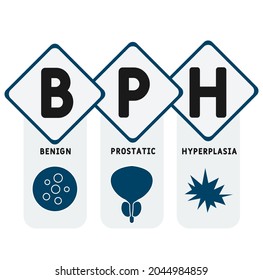 BPH - Signo de hiperplasia prostática benigna. antecedentes de concepto médico.  concepto de ilustración vectorial con palabras clave e iconos. ilustración con iconos para banner web, volante, aterrizaje 