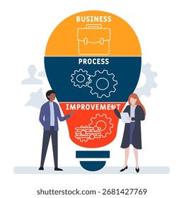 BPI - sigla de melhoria de processos de negócios. plano de fundo de conceito de negócios. conceito de ilustração vetorial com palavras-chave e ícones. ilustração de letras com ícones para banner da Web, folheto, página inicial