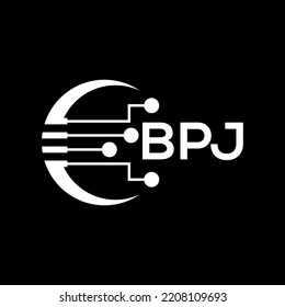 Logo de BPJ Letra fondo negro .BPJ tecnología logo diseño vectorial imagen en ilustrador .BPJ diseño de logotipo de letras para emprendedores y empresas.
