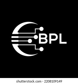 Logo de la carta BPL fondo negro .BPL diseño del logo de la tecnología vectorial imagen del ilustrador .BPL diseño del logo de la carta para emprendedores y negocios.
