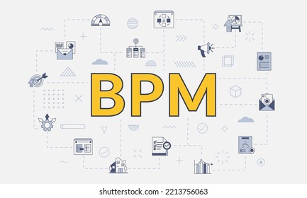 bpm business process management concept with icon set with big word or text on center