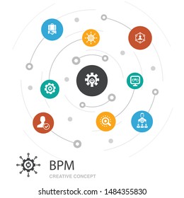 BPM colored circle concept with simple icons. Contains such elements as business, process, management, organization  