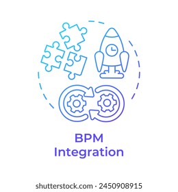 BPM integration blue gradient concept icon. Workflow streamline. Operational efficiency. Round shape line illustration. Abstract idea. Graphic design. Easy to use in infographic, article