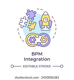 BPM integration multi color concept icon. Workflow streamline. Operational efficiency. Round shape line illustration. Abstract idea. Graphic design. Easy to use in infographic, article