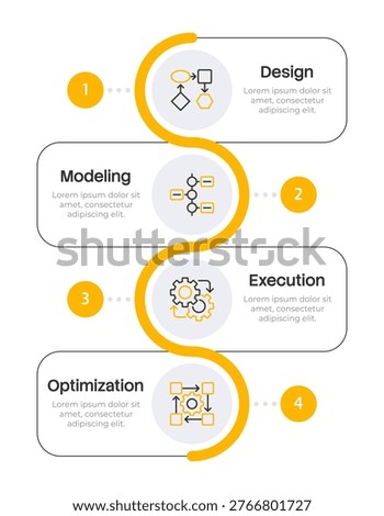 BPM lifecycle orange line infographic 4 steps. Design, modeling, execution of project tasks. Workflow optimization. Editable two color line icons diagram flow