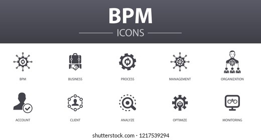 BPM simple concept icons set. Contains such icons as business, process, management, organization and more, can be used for web, logo, UI/UX