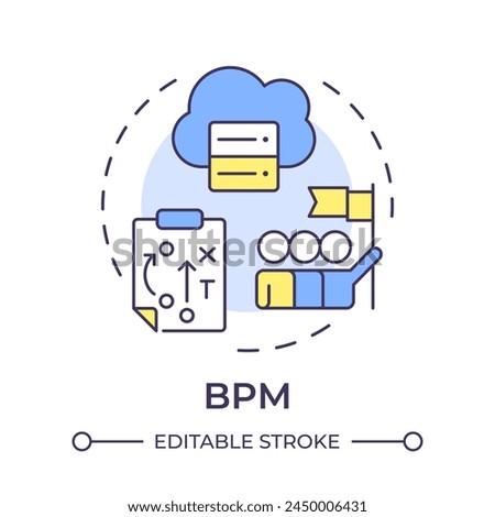 BPM tool multi color concept icon. Administration resources, workflow management. Teamwork organization. Round shape line illustration. Abstract idea. Graphic design. Easy to use in infographic