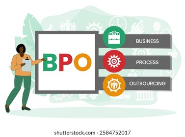 BPO - Business Process Outsourcing. acronym, business concept background. Vector illustration for website banner, marketing materials, business presentation, online