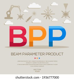 BPP media (producto de parámetro de haz) Acrónimos láser, letras e iconos ,Ilustración vectorial.
