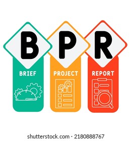 bpr - Kurzbeschreibung des Projektberichts, Geschäftskonzept. Wortschatz-Typografie-Design-Illustration mit Linien-Symbolen und Ornamenten.  Website-Förderung Konzept Vektor-Layout.