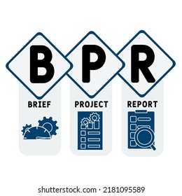 bpr - Kurzbeschreibung des Projektberichts, Geschäftskonzept. Wortschatz-Typografie-Design-Illustration mit Linien-Symbolen und Ornamenten.  Website-Förderung Konzept Vektor-Layout.