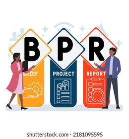 bpr - Kurzbeschreibung des Projektberichts, Geschäftskonzept. Wortschatz-Typografie-Design-Illustration mit Linien-Symbolen und Ornamenten.  Website-Förderung Konzept Vektor-Layout.
