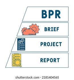 bpr - Kurzbeschreibung des Projektberichts, Geschäftskonzept. Wortschatz-Typografie-Design-Illustration mit Linien-Symbolen und Ornamenten.  Website-Förderung Konzept Vektor-Layout.