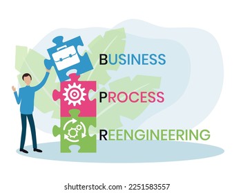 BPR - Business Process Reengineering acronym. business concept background. vector illustration concept with keywords and icons. lettering illustration with icons for web banner, flyer, landing page