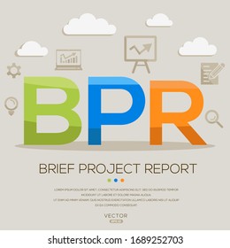  BPR-Mittel (kurzer Projektbericht), Buchstaben und Symbole, Vektorillustration-Illustration.