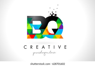 BQ B Q Letter Logo with Colorful Vivid Triangles Texture Design Vector Illustration.