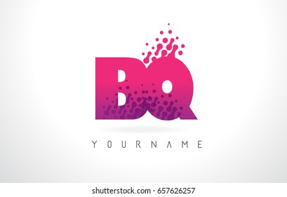 BQ B Q Letter Logo with Pink Letters and Purple Color Particles Dots Design.