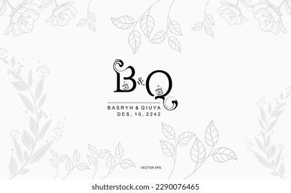 B,Q, BQ Beauty vector initial logo, wedding monogram collection, Modern Minimalistic and Floral templates for Invitation cards, Save the Date, Logo identity for restaurant, boutique, cafe in vector