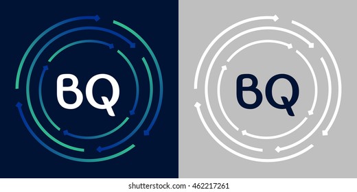 BQ design template elements in abstract background logo, design identity in circle, letters business logo icon, blue/green alphabet letters, simplicity graphics