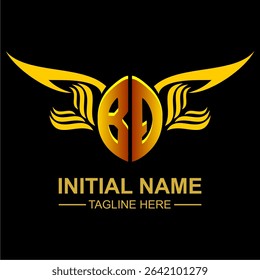 BQ Golden Wing Emblem Logo with elegant gold wings, sleek and modern design. Ideal for branding, creative projects, luxury businesses, or artistic ventures.