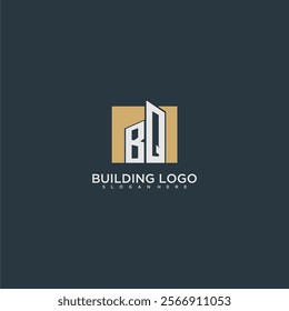 BQ initial letter building logo for real estate with square design