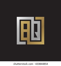 BQ initial letters looping linked square elegant logo golden silver black background