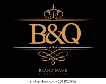 B&Q Initial logo, Ampersand initial logo gold with crown and classic pattern