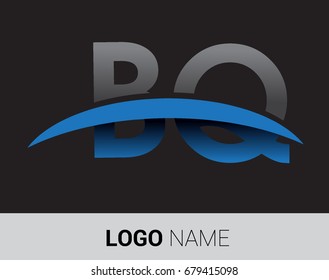 BQ initial logo company name colored grey and blue swoosh design.