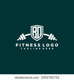 BQ initial monogram for fitnes or gym logo with creative shield and barbell design