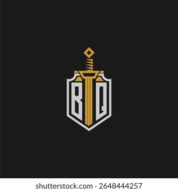 BQ initial monogram for shield and sword style image