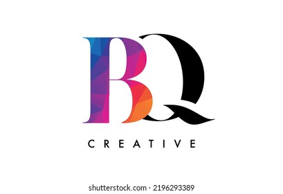 Diseño de letras BQ con corte creativo y textura arcoiris colorida. Logotipo del vector de iconos de la letra QB con letra seria y estilo minimalista.