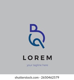 Concepto del logotipo de la letra de BQ en color blanco brillante conectado en fondo gris