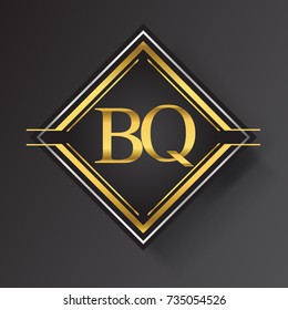 BQ Letter logo in a square shape gold and silver colored geometric ornaments. Vector design template elements for your business or company identity.