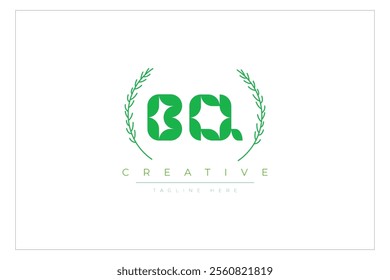 BQ letters eco logo with leaf. Fresh nature and healthy leaf logo design.