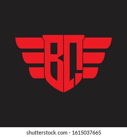 BQ Logo monogram with emblem and wings element design template on red colors