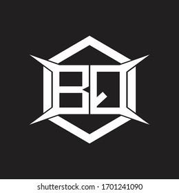 Monograma de logotipo de barbacoa con hexágono y plantilla de diseño de forma de cuatro ejes