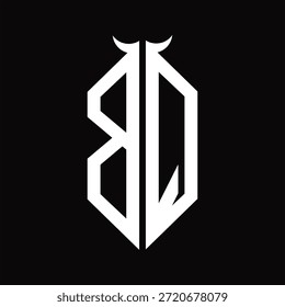 BQ Logo monograma con forma de cuerno aislado Plantilla de diseño en blanco y negro sobre fondo negro