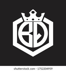 BQ Logo monogram rounded by hexagon shape with crown design template