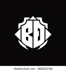 BQ logo monogram with shield line and 3 arrows shape design template on black background