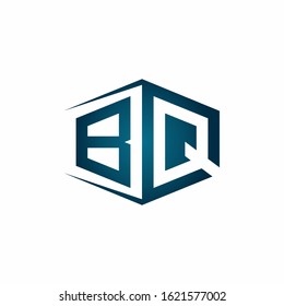 BQ monogram logo with hexagon shape and negative space style ribbon design template