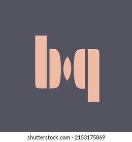 BQ monogram logo. Letter b, letter q icon. Alphabet initials isolated on dark background. Lowercase lettering sign. Deco design style characters. Minimalist typography.