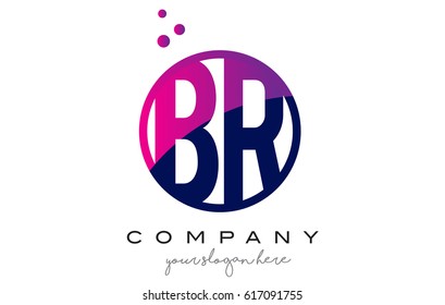 BR B R Circle Letter Logo Design with Purple Magenta Dots Bubbles Vector Illustration